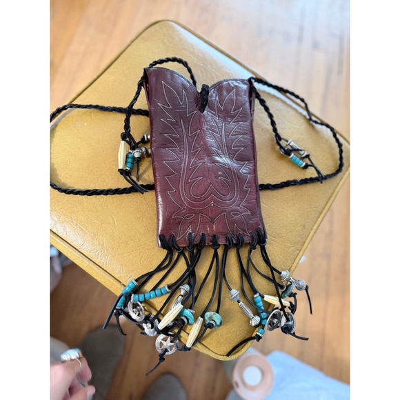 Dan Post Brown Leather Crossbody Bag One Size with Turquoise Accents - Picture 3 of 5